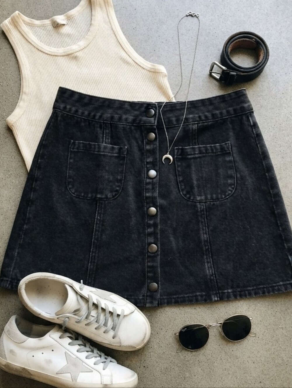 Brandy Melville Black Button Front Denim Jean Mini Skirt